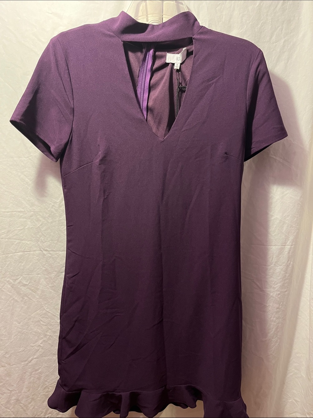 NSR Plum Short Sleeve Shift Dress with Ruffle Hem